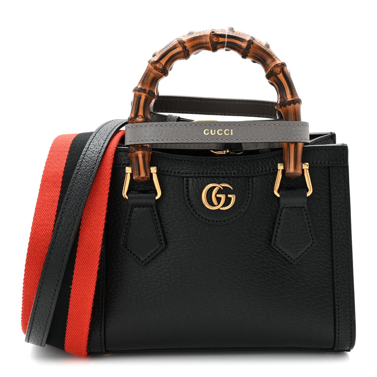 Textured Dollar Calfskin Web Mini Diana Tote Bag Black wholesalehk.shop