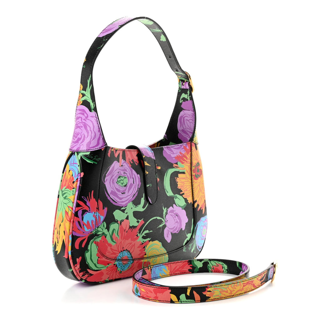 X KEN SCOTT New Shangai Calfskin Jenny Floral Print Small Jackie 1961 Hobo Black Pink £¨ Direct shipment via from wholesalehk.shop