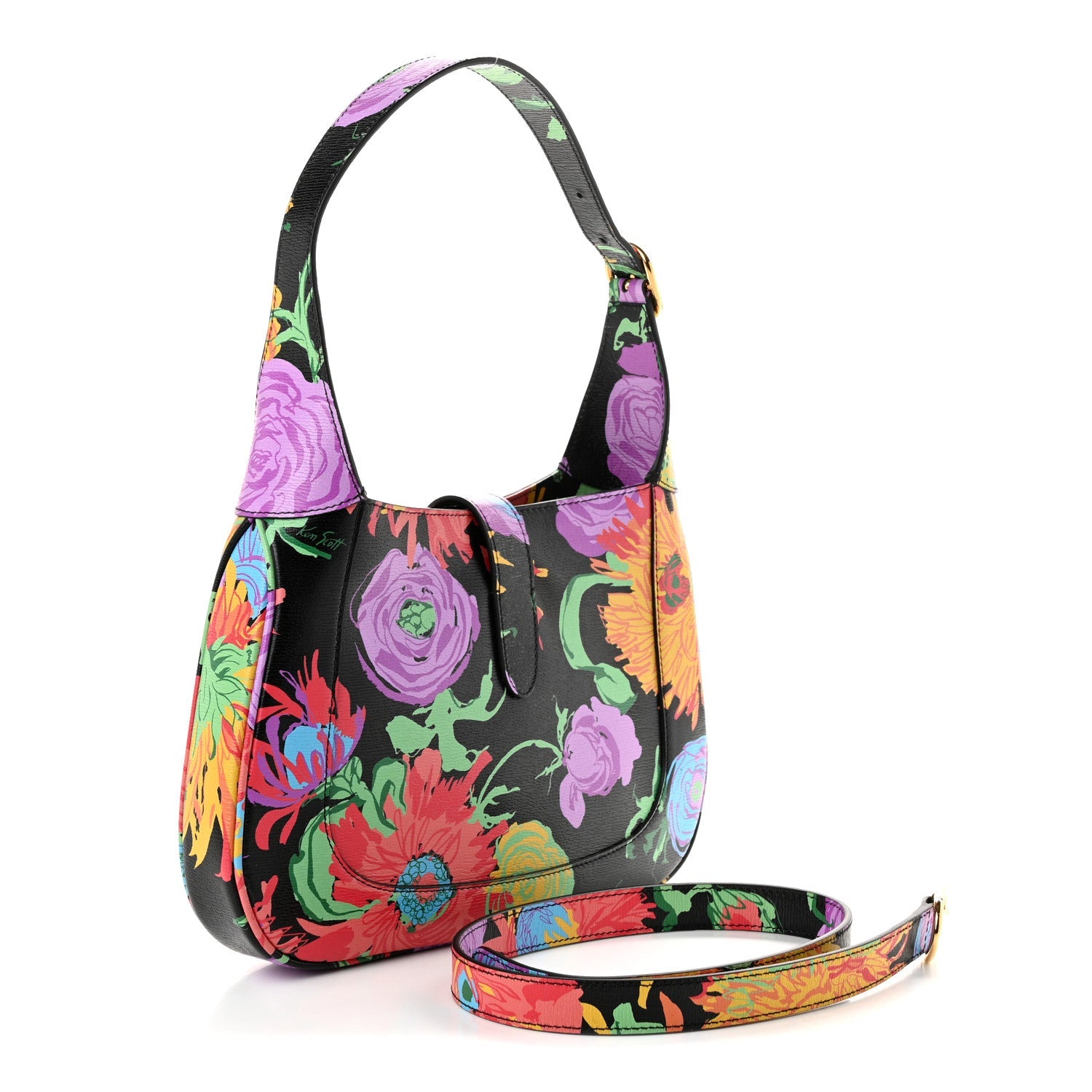 X KEN SCOTT New Shangai Calfskin Jenny Floral Print Small Jackie 1961 Hobo Black Pink £¨ Direct shipment via from wholesalehk.shop