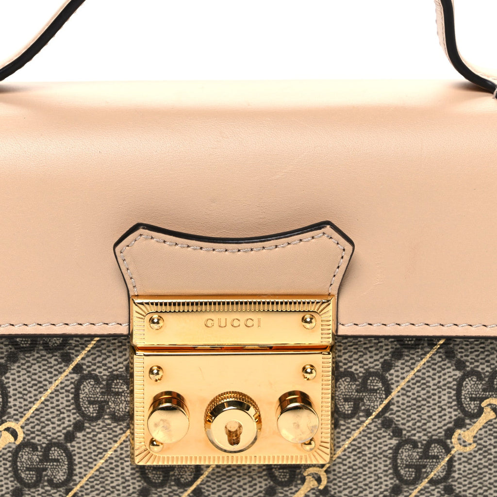 GG Supreme Monogram Calfskin Horsebit Print Mini Padlock Top Handle Shoulder Bag Beige Ebony Light Pink £¨ Direct shipment via from wholesalehk.shop