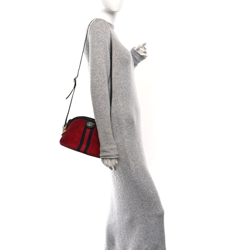 Suede Patent Web GG Small Ophidia Dome Shoulder Bag Hibiscus Red wholesalehk.shop