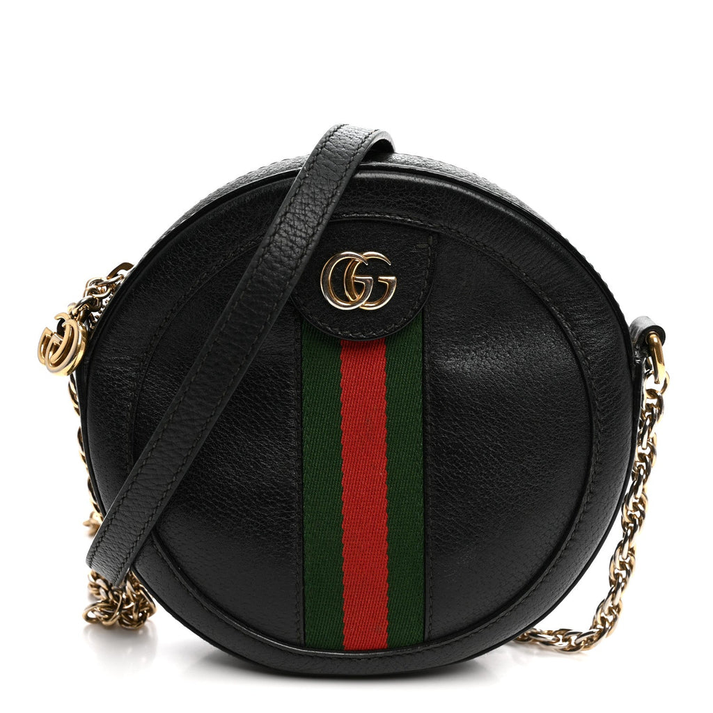 Grained Calfskin Web Mini Ophidia Round Shoulder Bag Black wholesalehk.shop