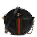 Grained Calfskin Web Mini Ophidia Round Shoulder Bag Black wholesalehk.shop
