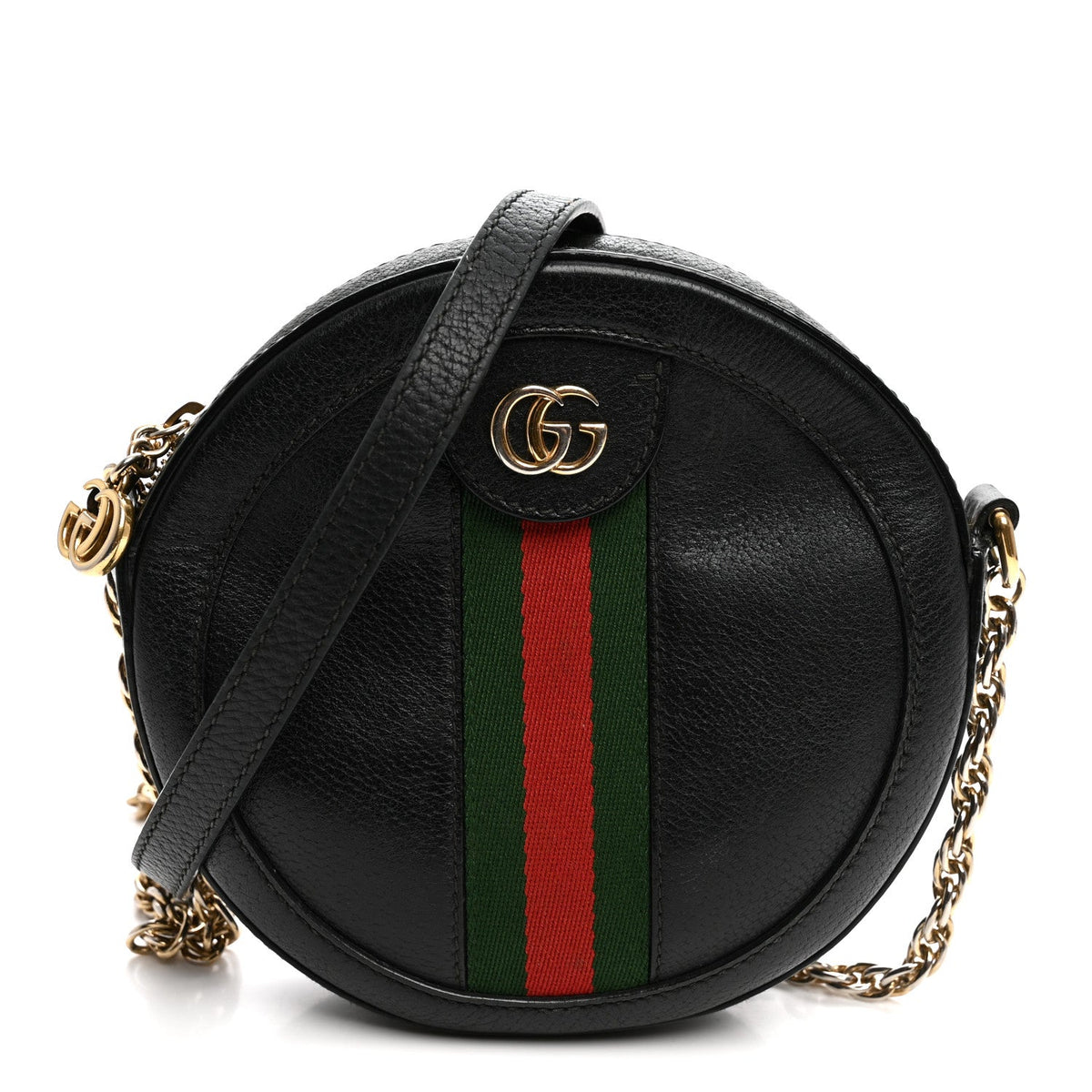 Grained Calfskin Web Mini Ophidia Round Shoulder Bag Black wholesalehk.shop