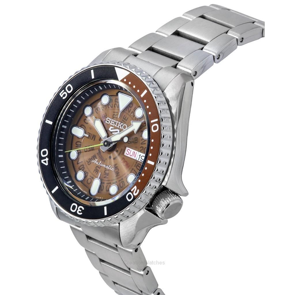 Seiko 5 Sports Sonar Special Edition Brown Dial Silver Steel Strap Watch For Men - SRPJ47K1 wholesalehk.shop