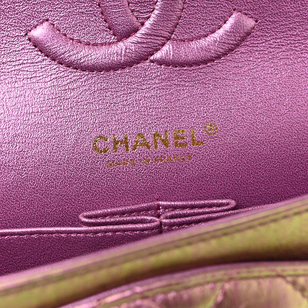 Iridescent Lambskin Quilted Medium Double Flap Purple wholesalehk.shop