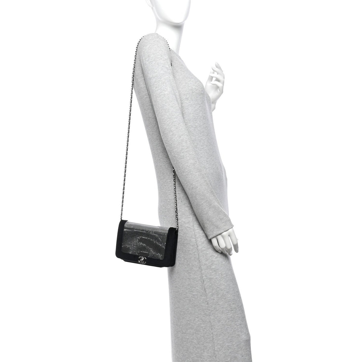Velvet Mirror Embellished Boy Wallet On Chain WOC Argent wholesalehk.shop