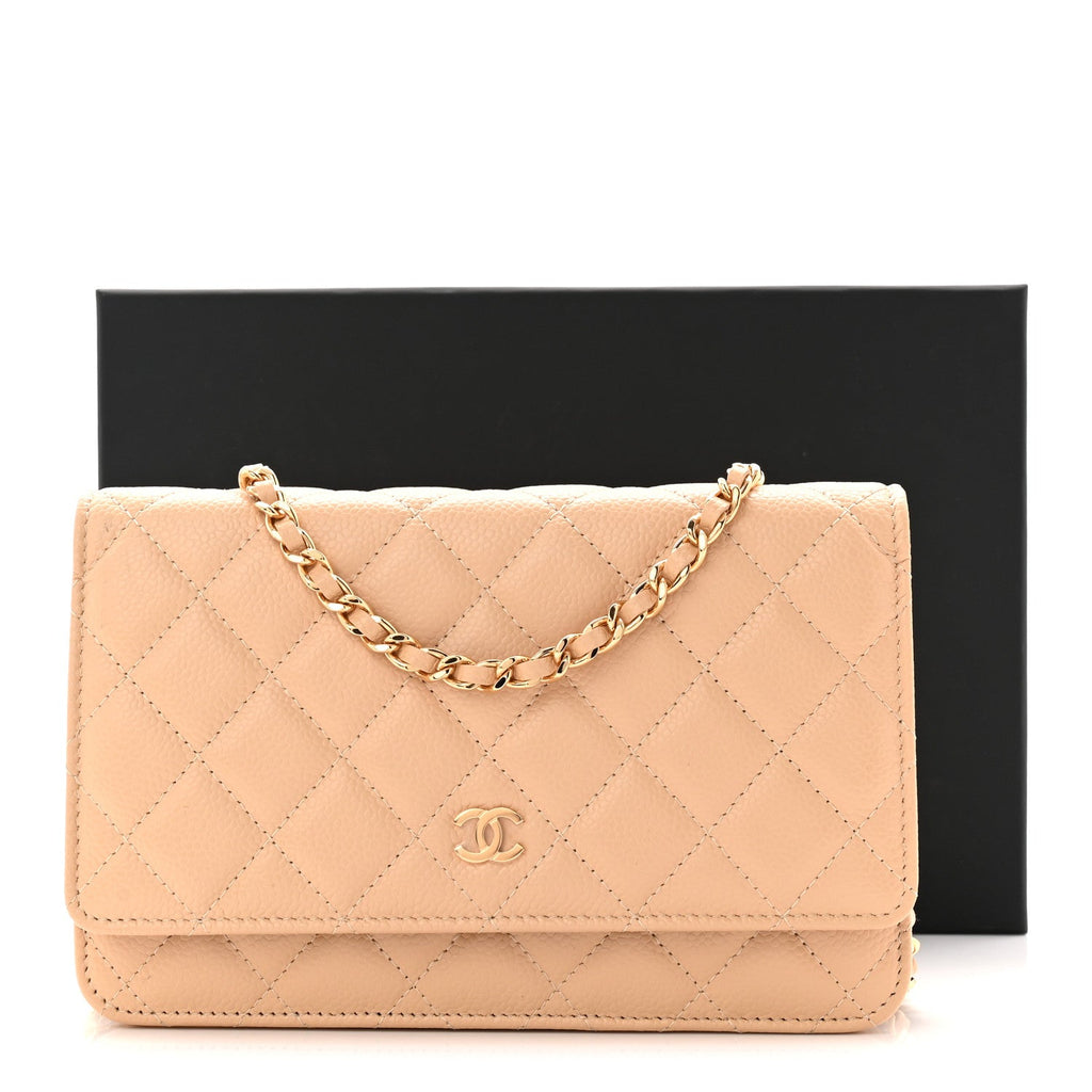 Caviar Quilted Wallet on Chain WOC Beige wholesalehk.shop