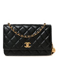 Lambskin Quilted CC Pearl Crush Wallet on Chain WOC Black wholesalehk.shop