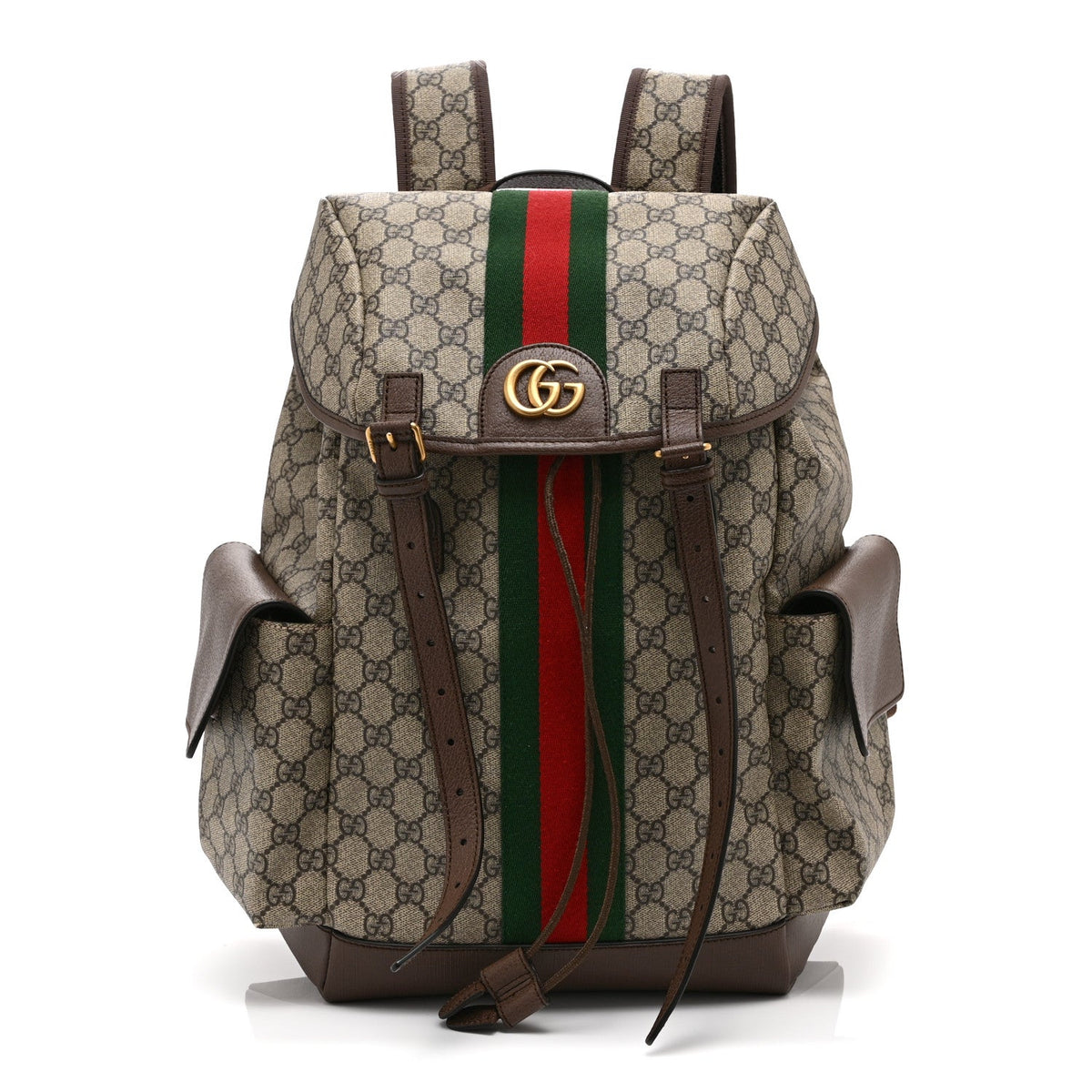 GG Supreme Monogram Medium Ophidia Double Buckle Backpack Brown wholesalehk.shop