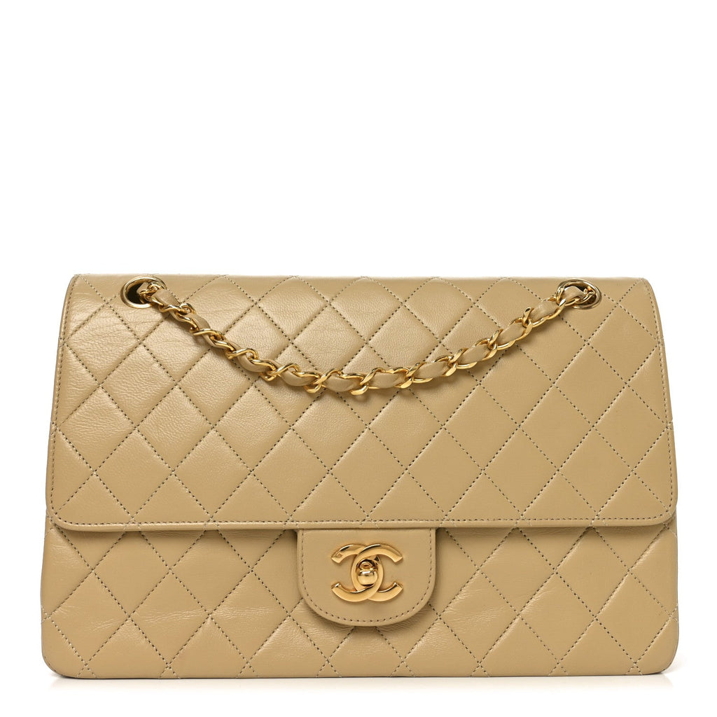 Lambskin Quilted Medium Double Flap Beige wholesalehk.shop