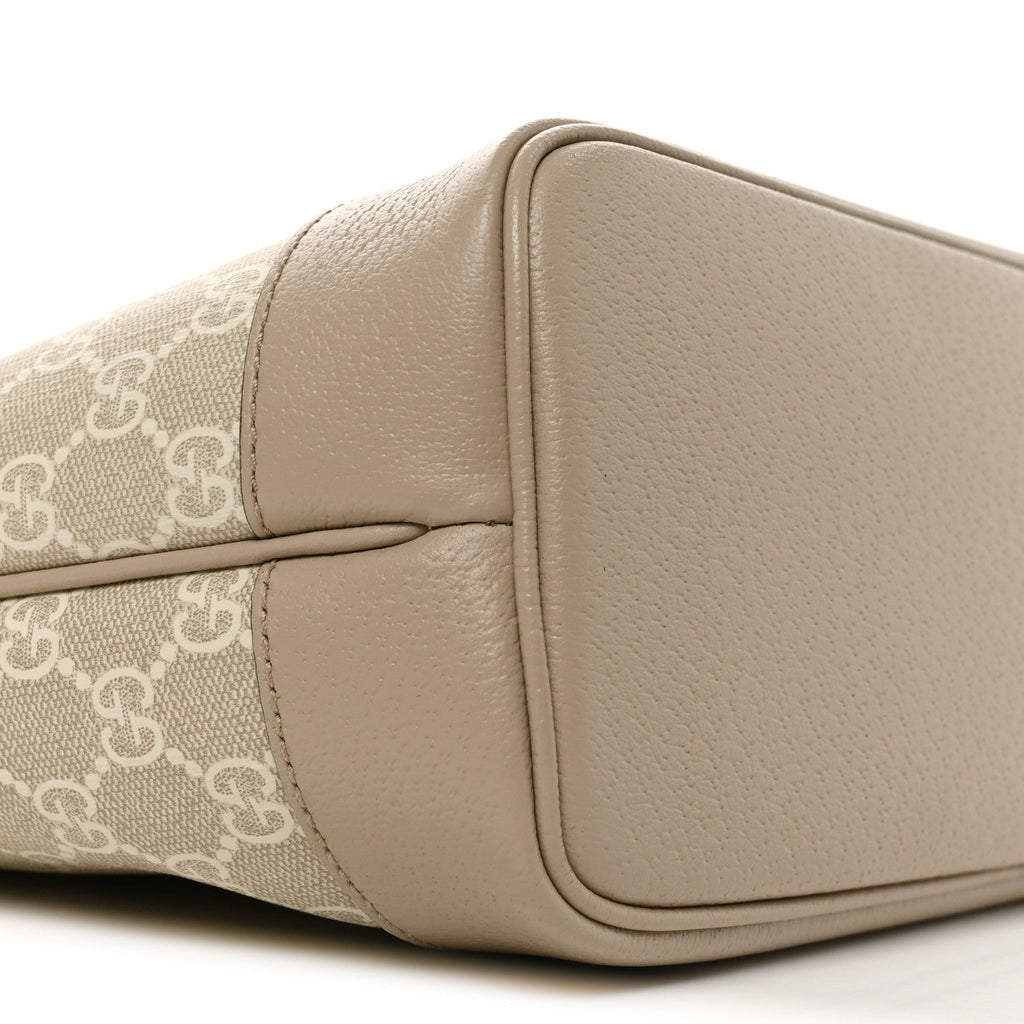 GG Supreme Monogram Textured Dollar Calfskin Small Ophidia Shoulder Tote Bag Beige Mystic White Oatmeal wholesalehk.shop