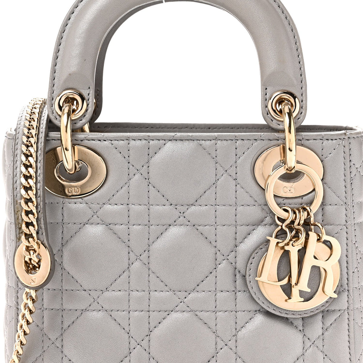 Metallic Lambskin Cannage Mini Lady Dior Grey wholesalehk.shop