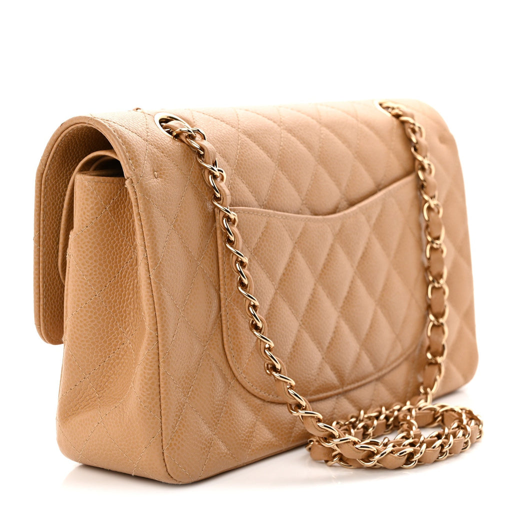 Caviar Quilted Medium Double Flap Beige wholesalehk.shop