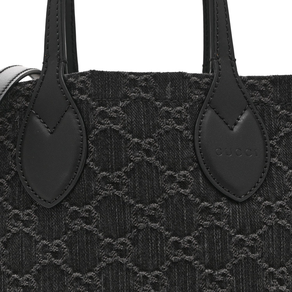 Denim Ophidia GG Monogram Tote Medium Black Grey wholesalehk.shop