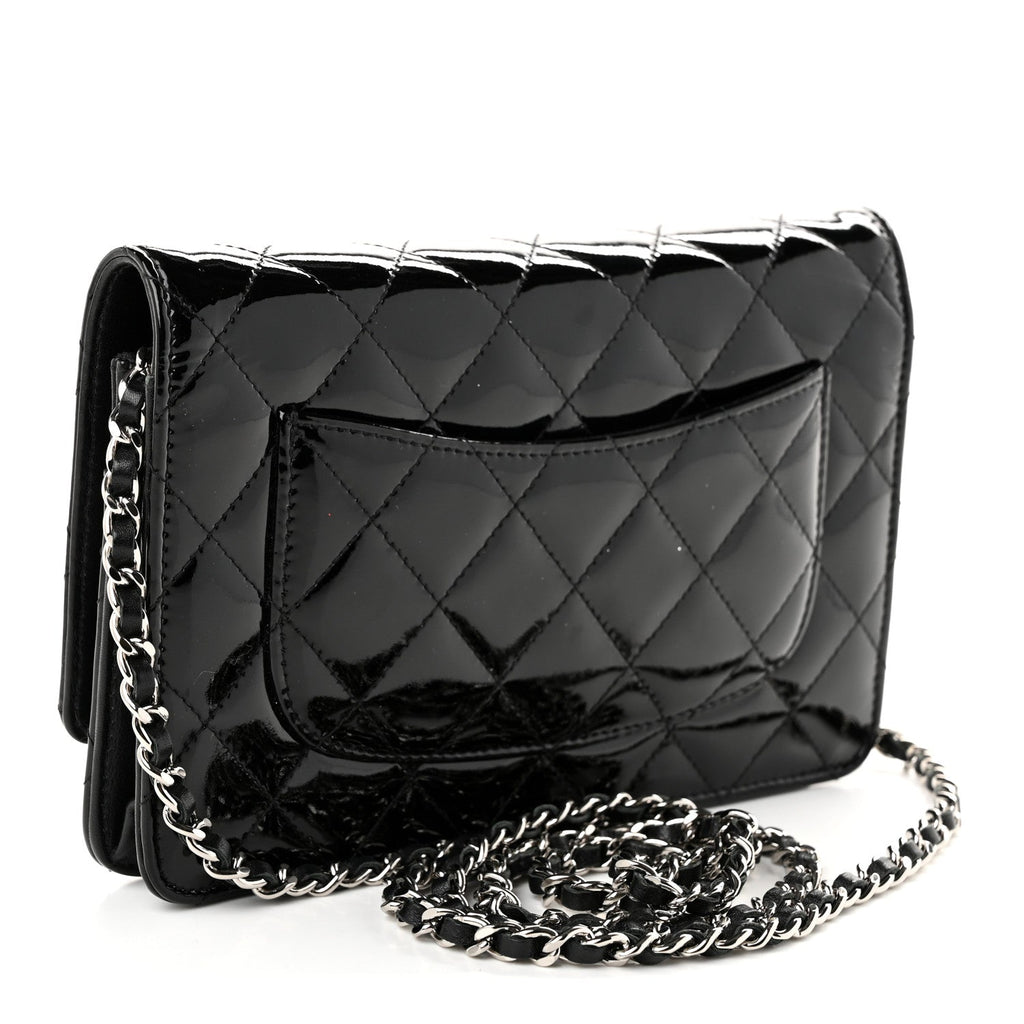 Patent Quilted Wallet On Chain WOC Black wholesalehk.shop