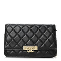 Lambskin Quilted Golden Class Wallet on Chain WOC Black wholesalehk.shop