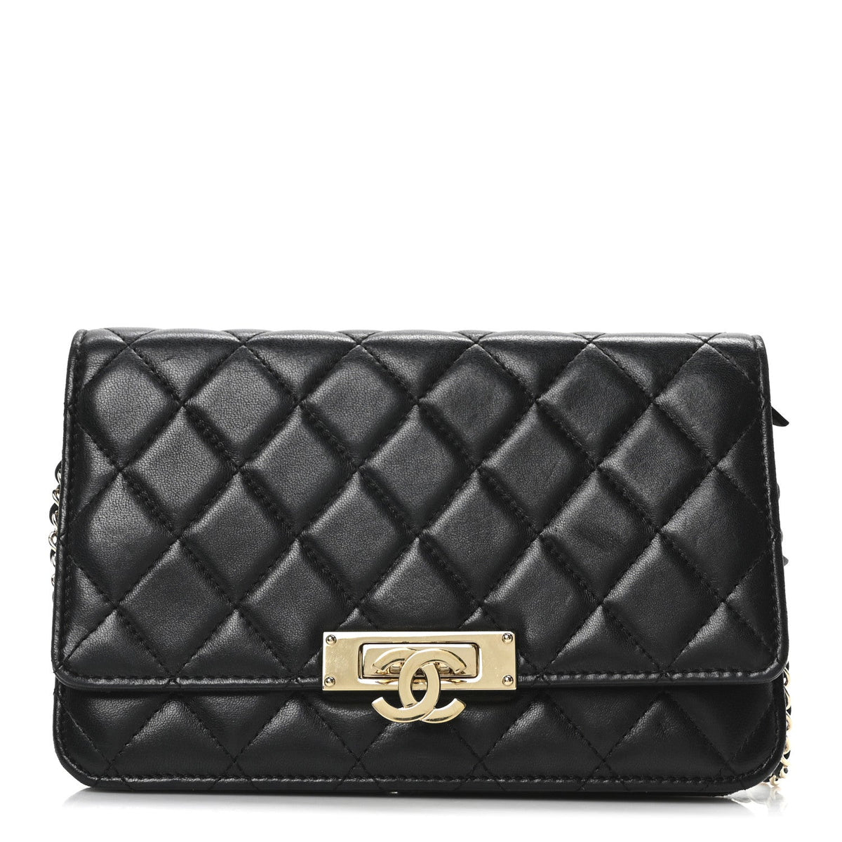 Lambskin Quilted Golden Class Wallet on Chain WOC Black wholesalehk.shop