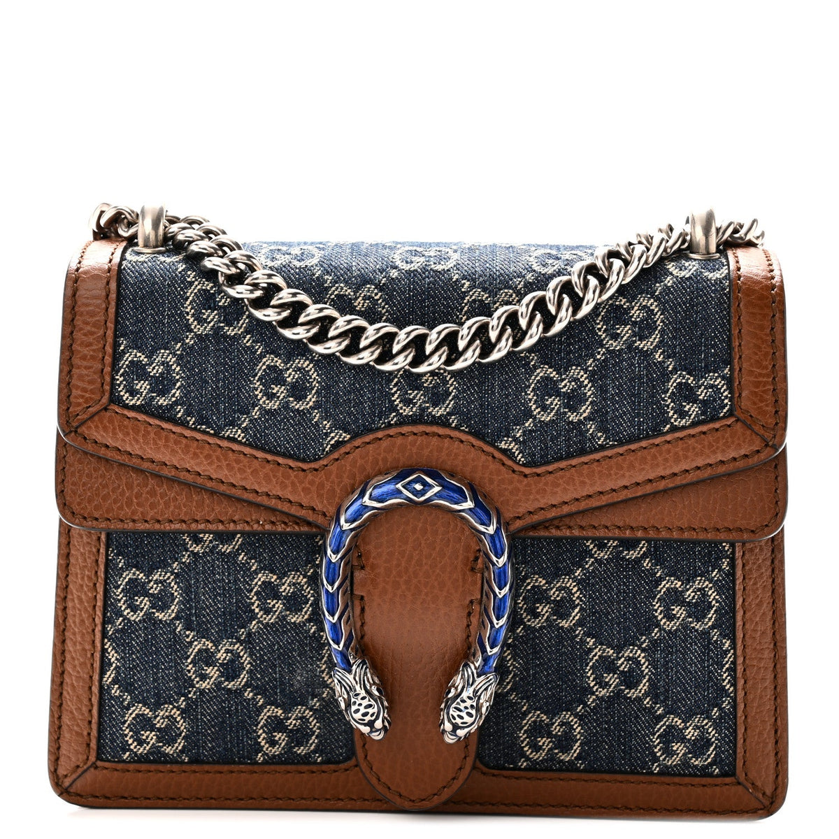 New Denim GG Monogram Dollar Calfskin Enamel Mini Dionysus Shoulder Bag Blue Tea Cuir Epilog Electric Blue wholesalehk.shop
