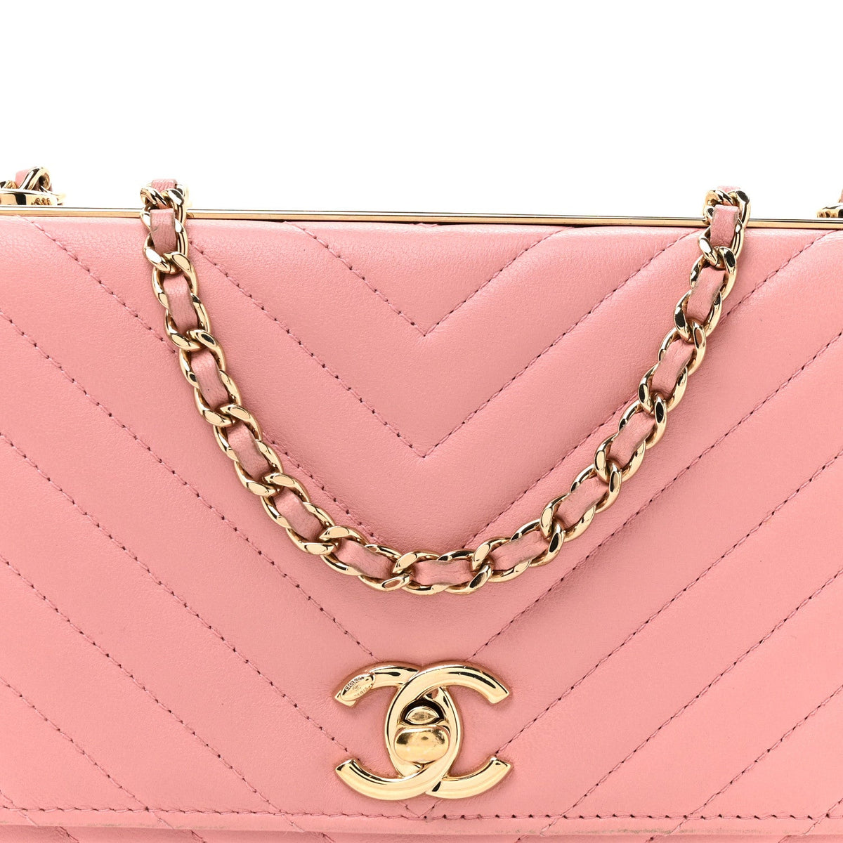 Lambskin Chevron Quilted Trendy CC Wallet On Chain WOC Pink wholesalehk.shop