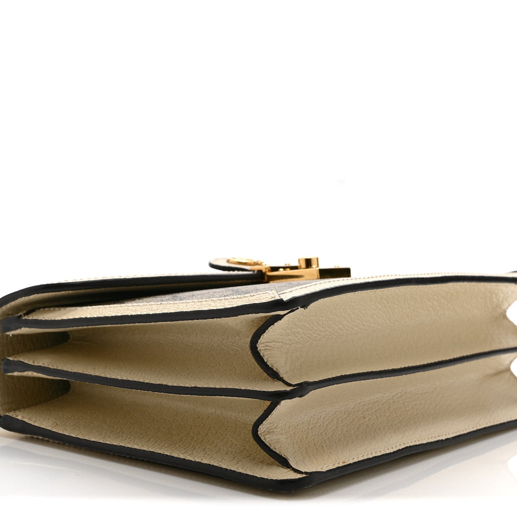 GG Supreme Monogram Textured Dollar Calfskin Web Small Ophidia Padlock Top Handle Bag Beige Ebony Mystic White £¨ Direct shipment via from wholesalehk.shop