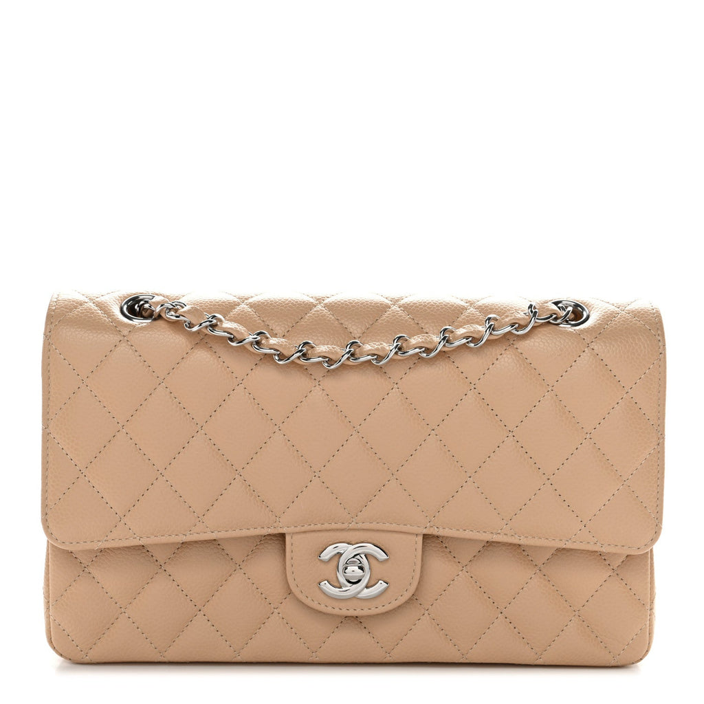 Caviar Quilted Medium Double Flap Beige wholesalehk.shop