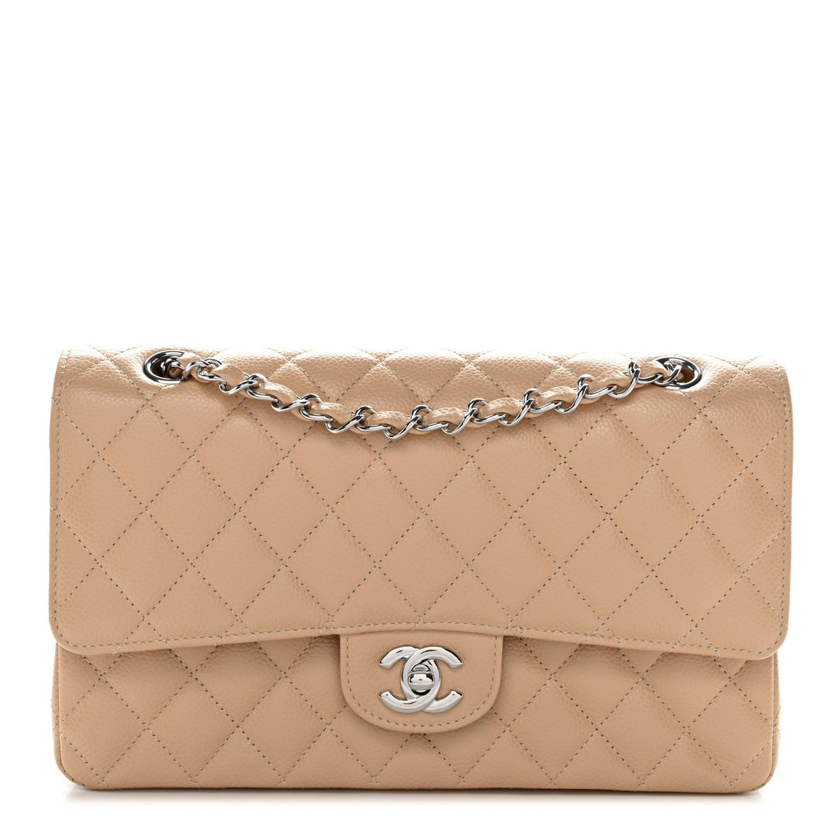 Caviar Quilted Medium Double Flap Beige wholesalehk.shop