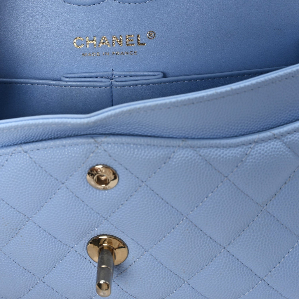 Caviar Quilted Small Double Flap Light Blue wholesalehk.shop