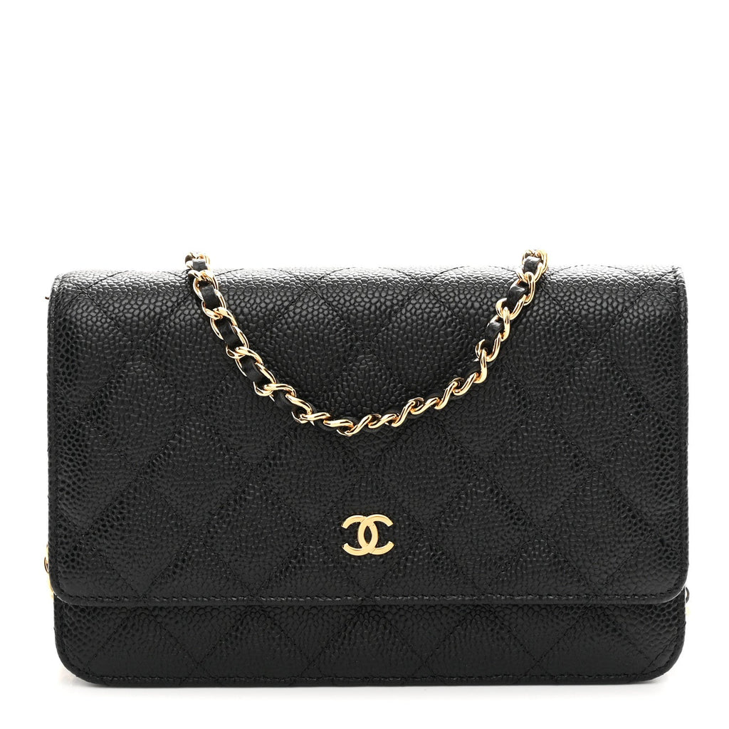 Caviar Quilted Wallet on Chain WOC Black wholesalehk.shop