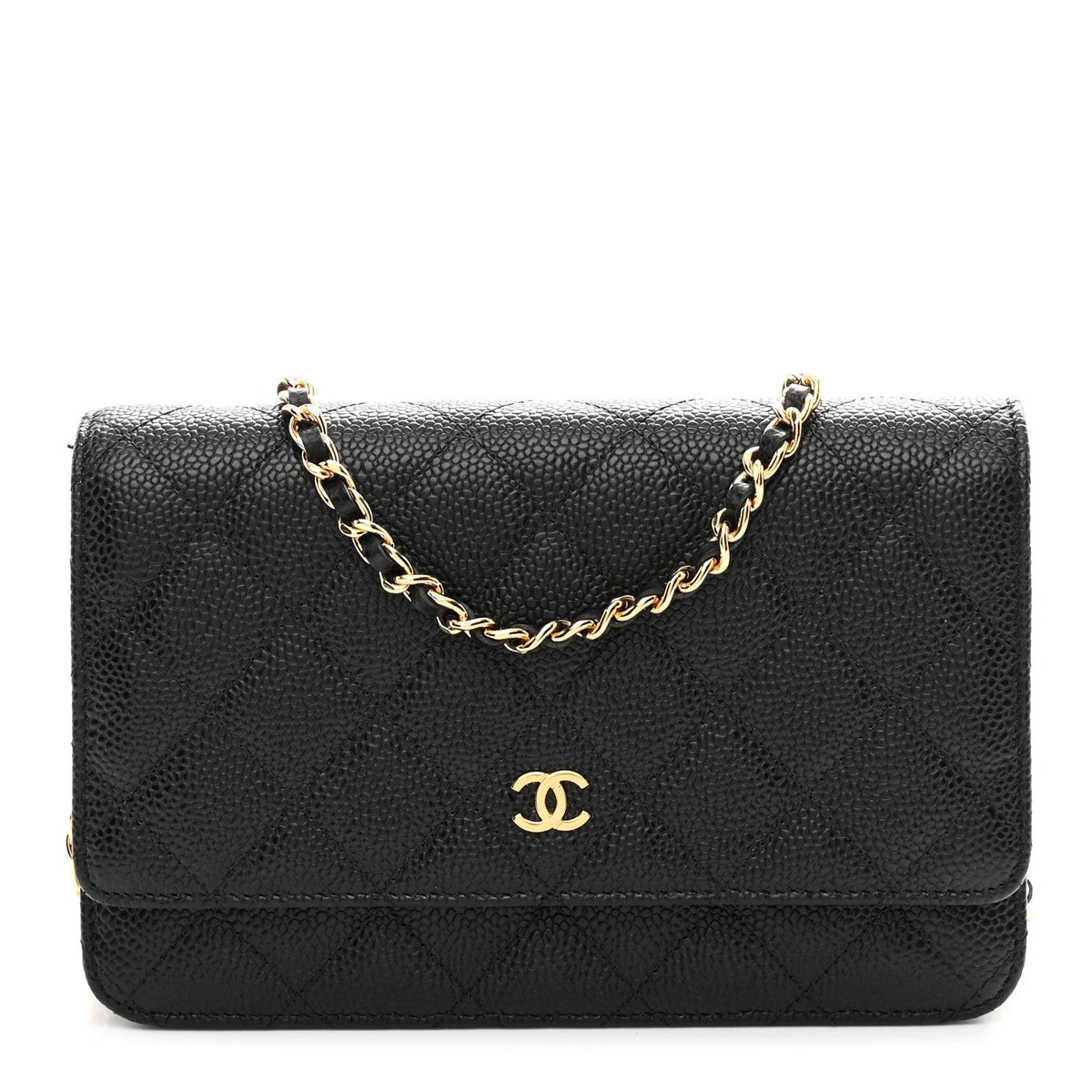 Caviar Quilted Wallet on Chain WOC Black wholesalehk.shop