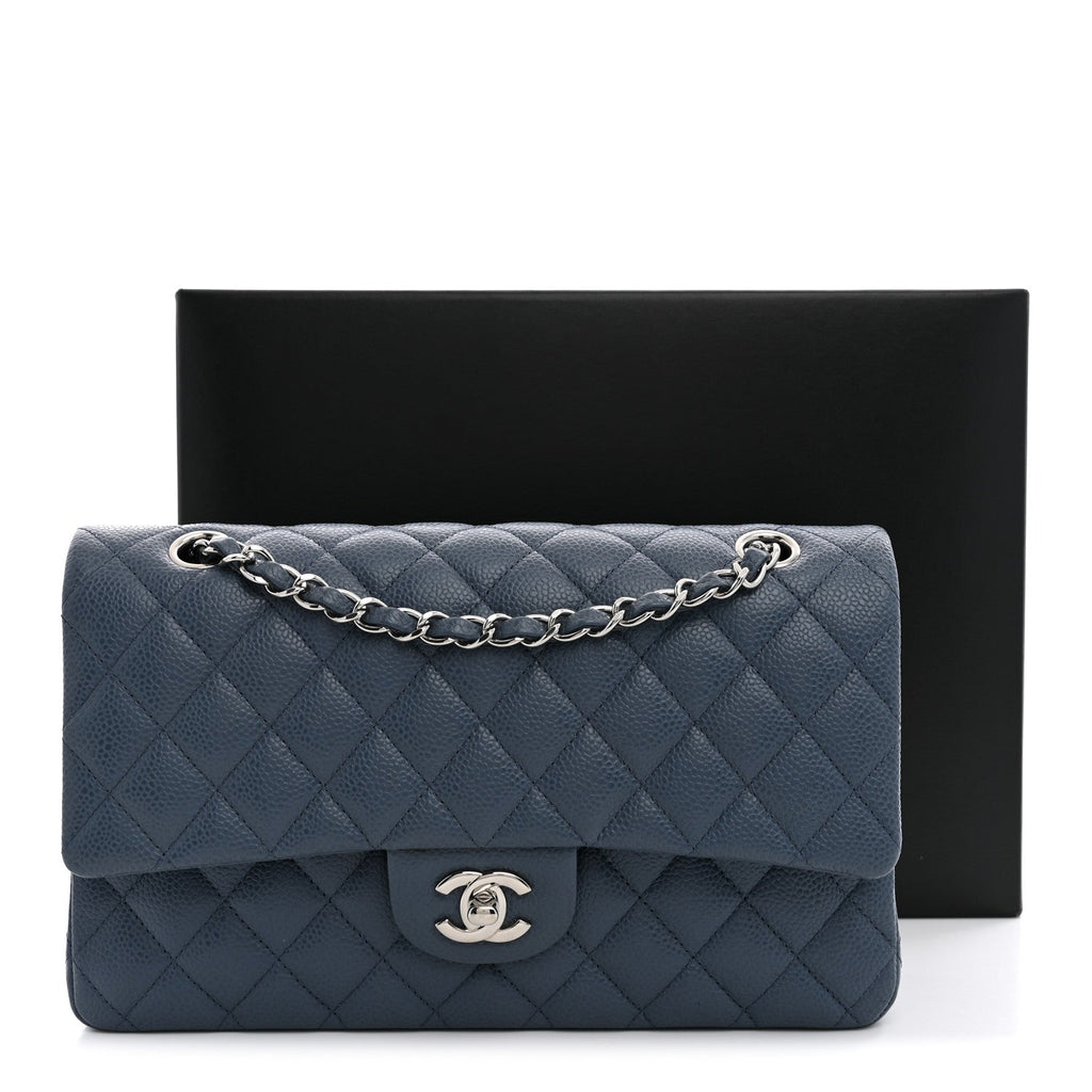 Caviar Quilted Medium Double Flap Blue wholesalehk.shop