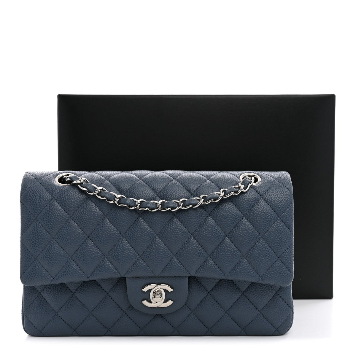 Caviar Quilted Medium Double Flap Blue wholesalehk.shop