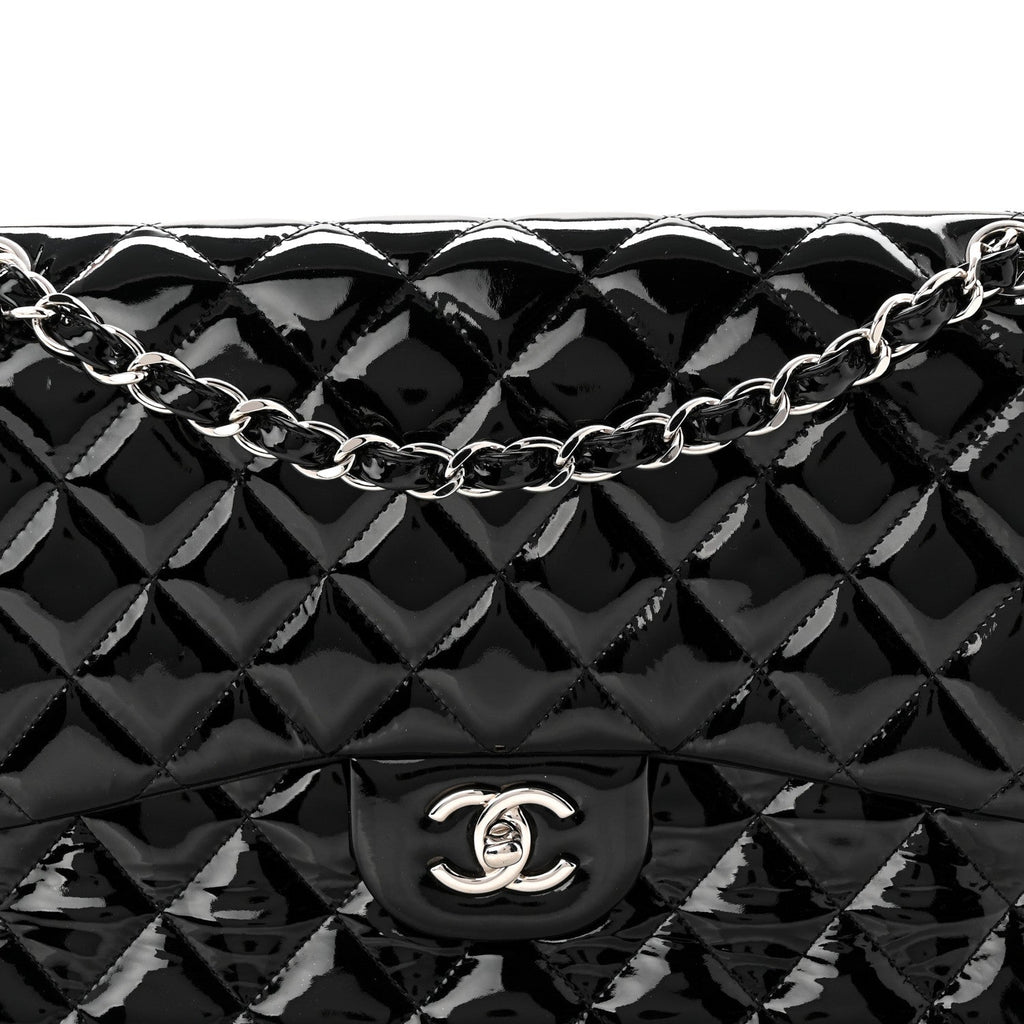 Patent Quilted Jumbo Double Flap Black wholesalehk.shop