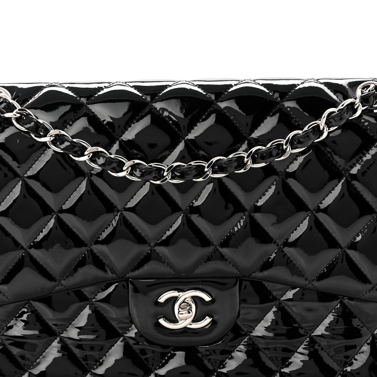 Patent Quilted Jumbo Double Flap Black wholesalehk.shop