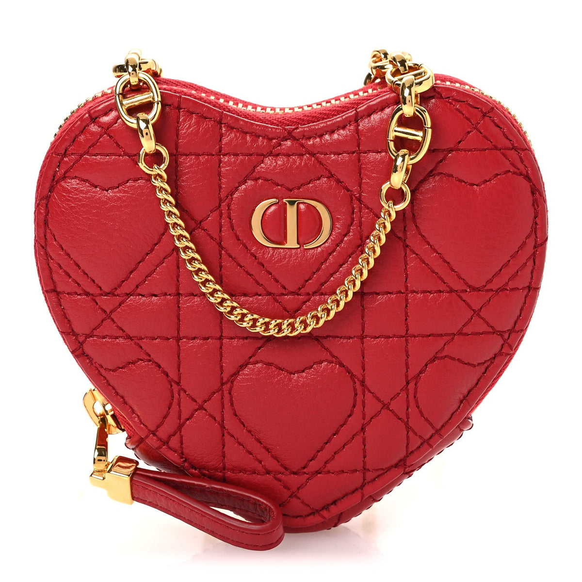 Calfskin Cannage Dioramour Caro Heart Pouch With Chain Bright Red wholesalehk.shop