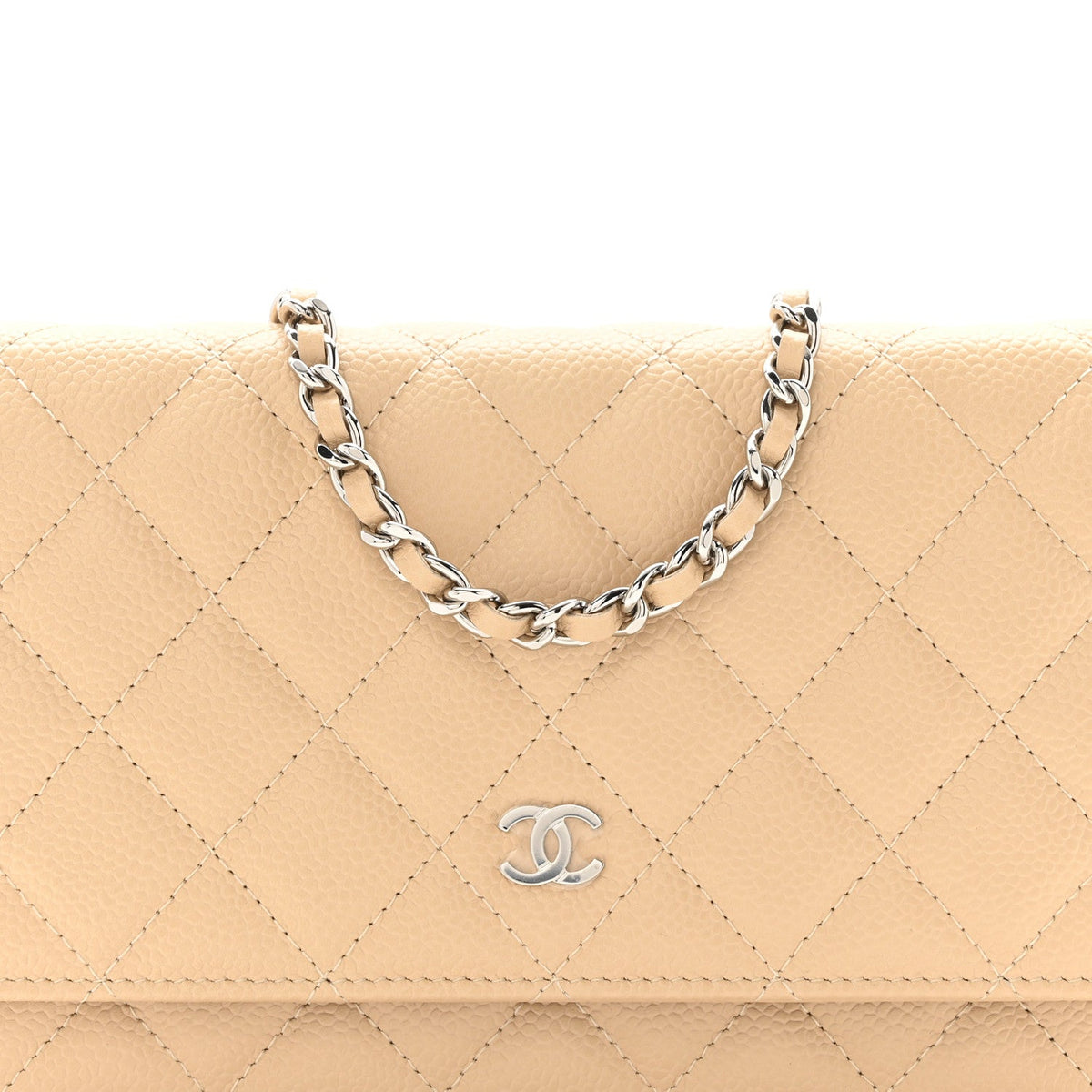 Caviar Quilted Wallet on Chain WOC Beige wholesalehk.shop