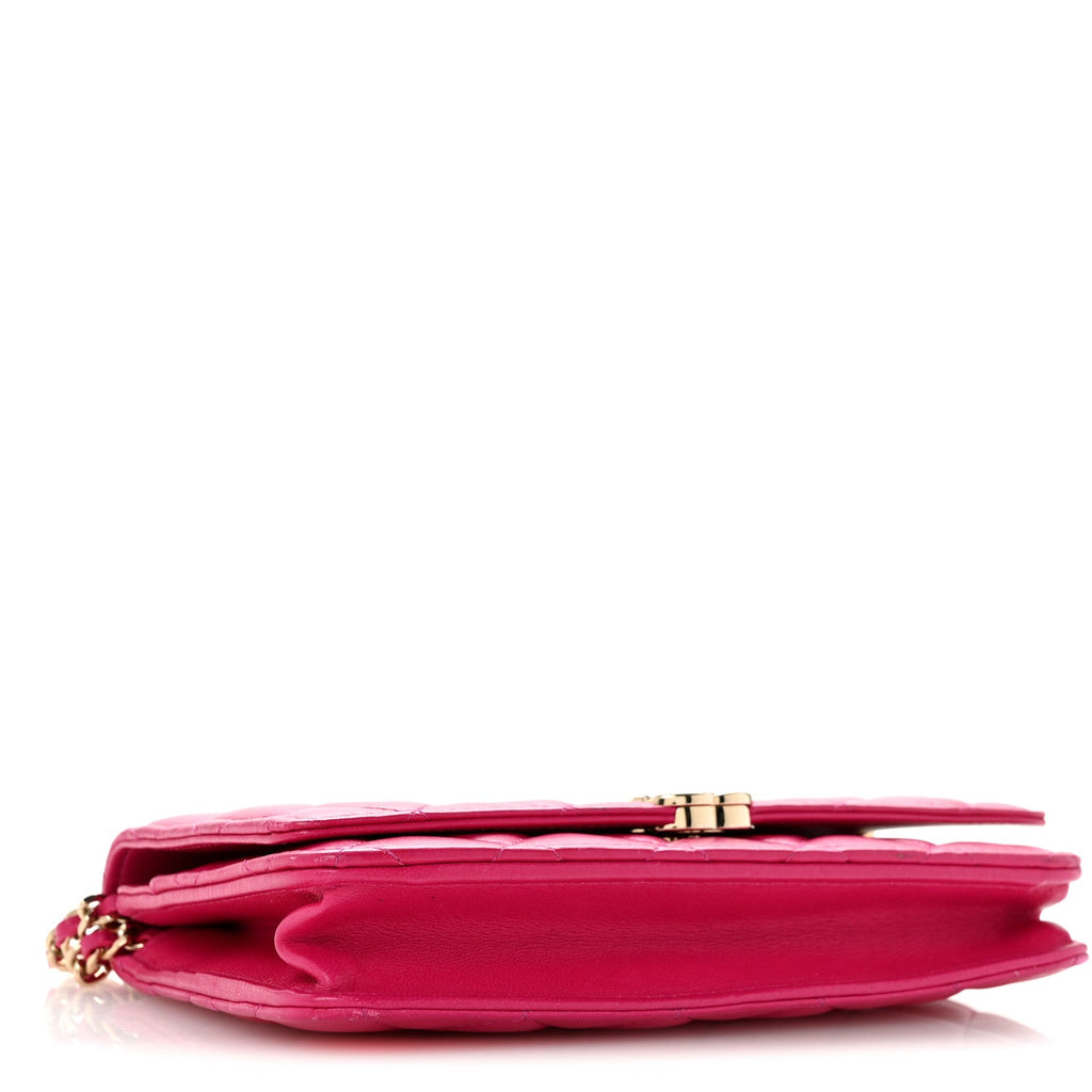 Lambskin Quilted Top Handle Wallet On Chain WOC Pink wholesalehk.shop