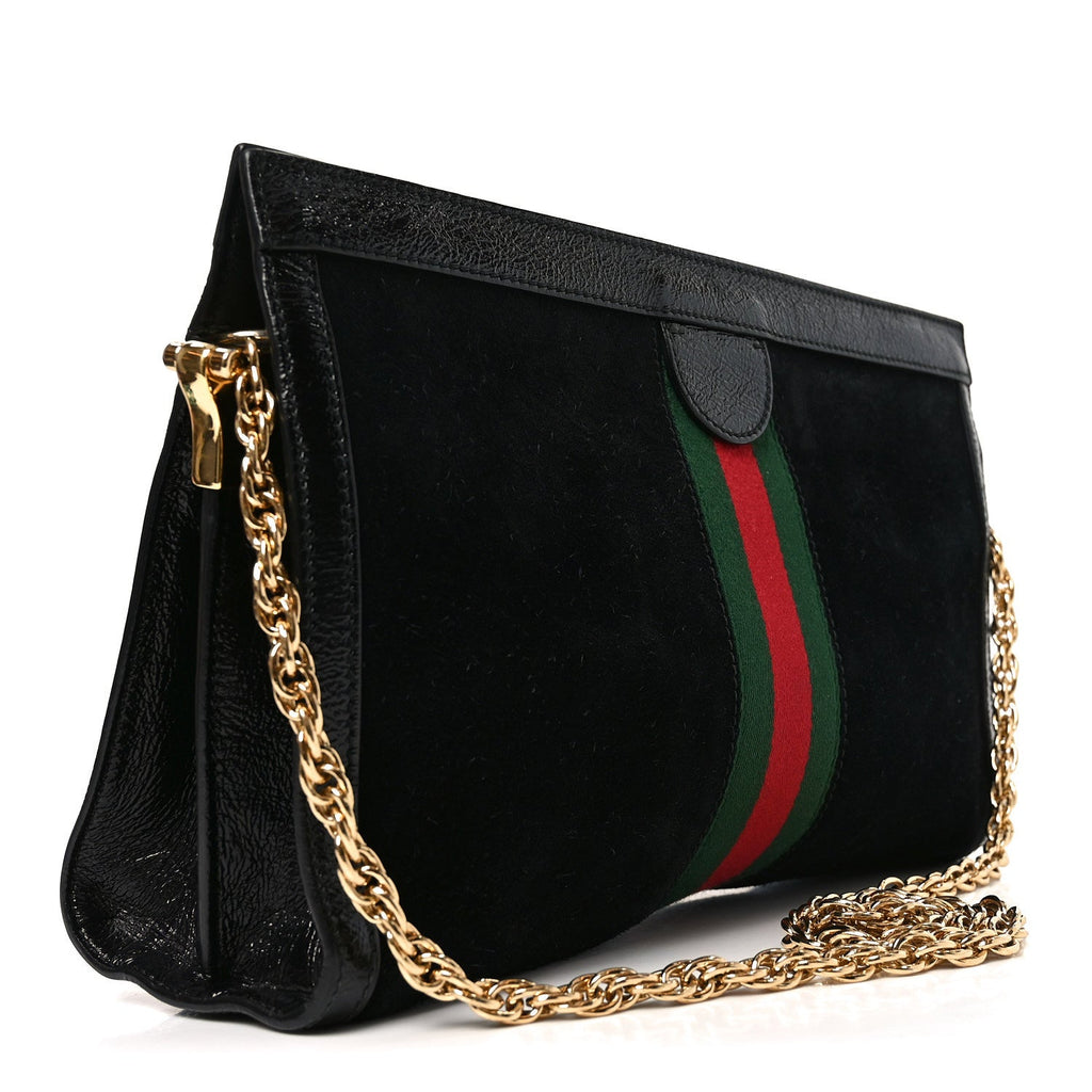 Suede Patent GG Web Medium Ophidia Chain Shoulder Bag Black wholesalehk.shop