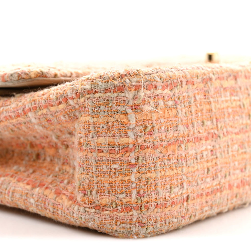 Tweed Quilted Medium Double Flap Orange Beige Multicolor wholesalehk.shop