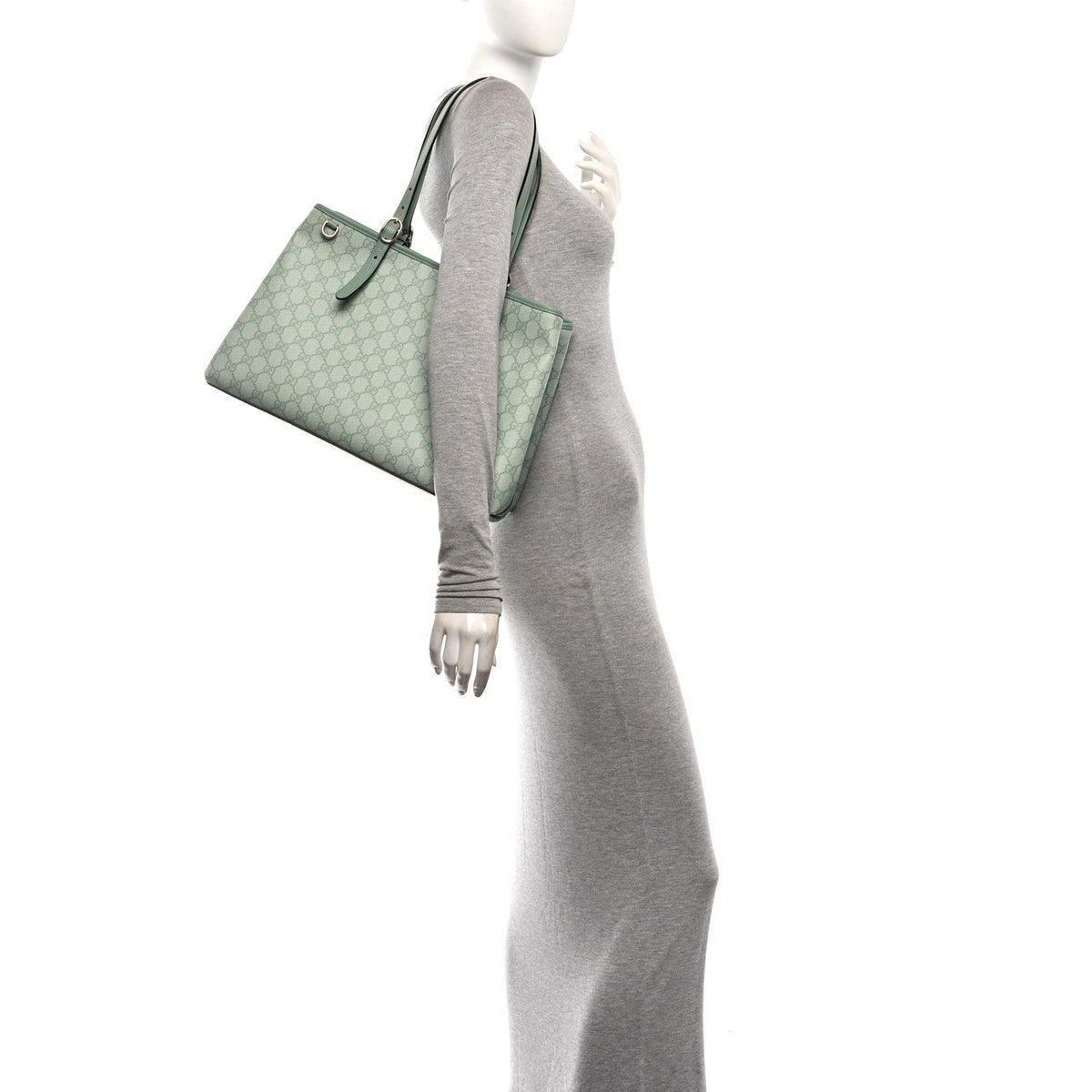 GG Supreme Monogram Emblem Large Tote Bag Sage Green wholesalehk.shop