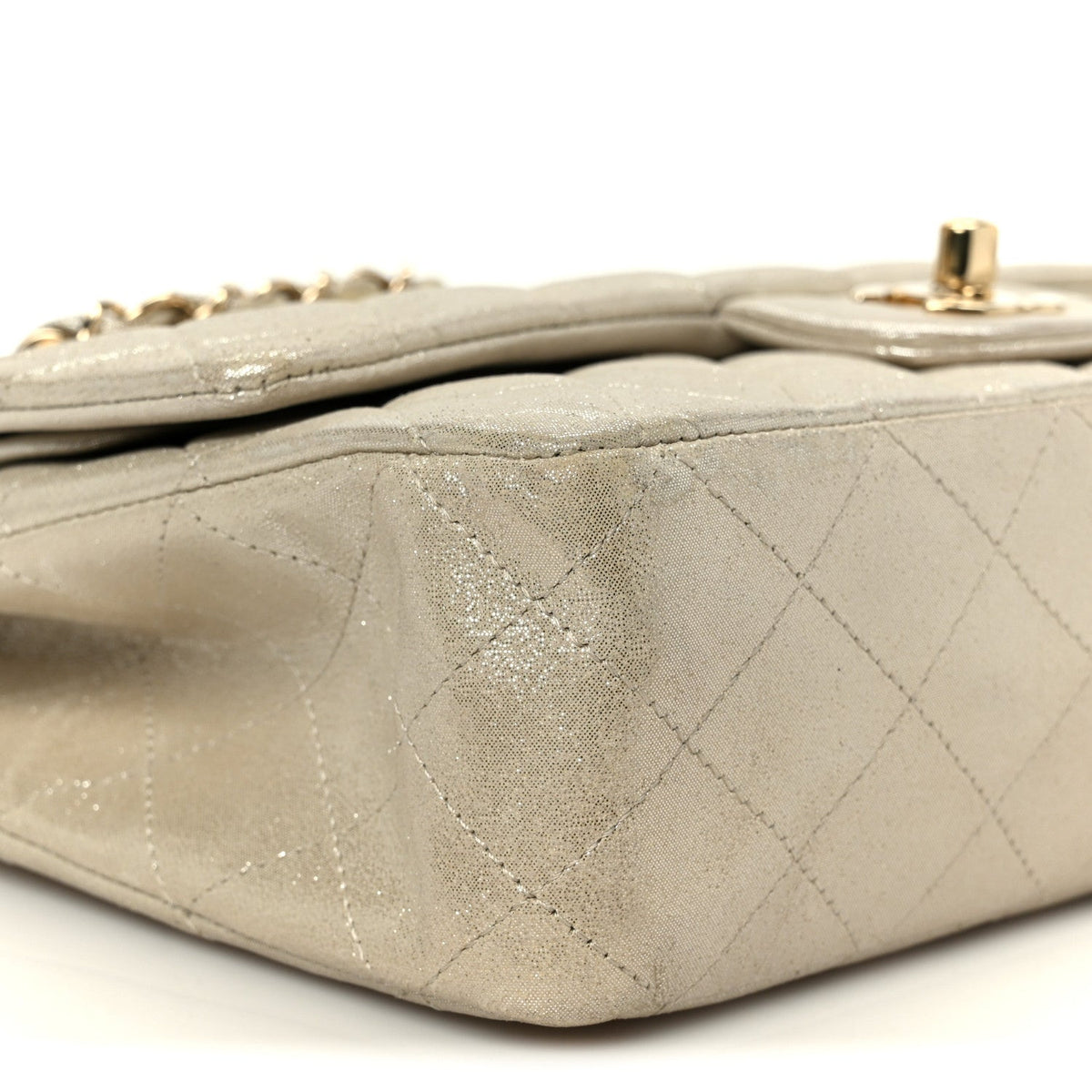 Metallic Canvas Quilted Medium Double Flap Light Gold wholesalehk.shop