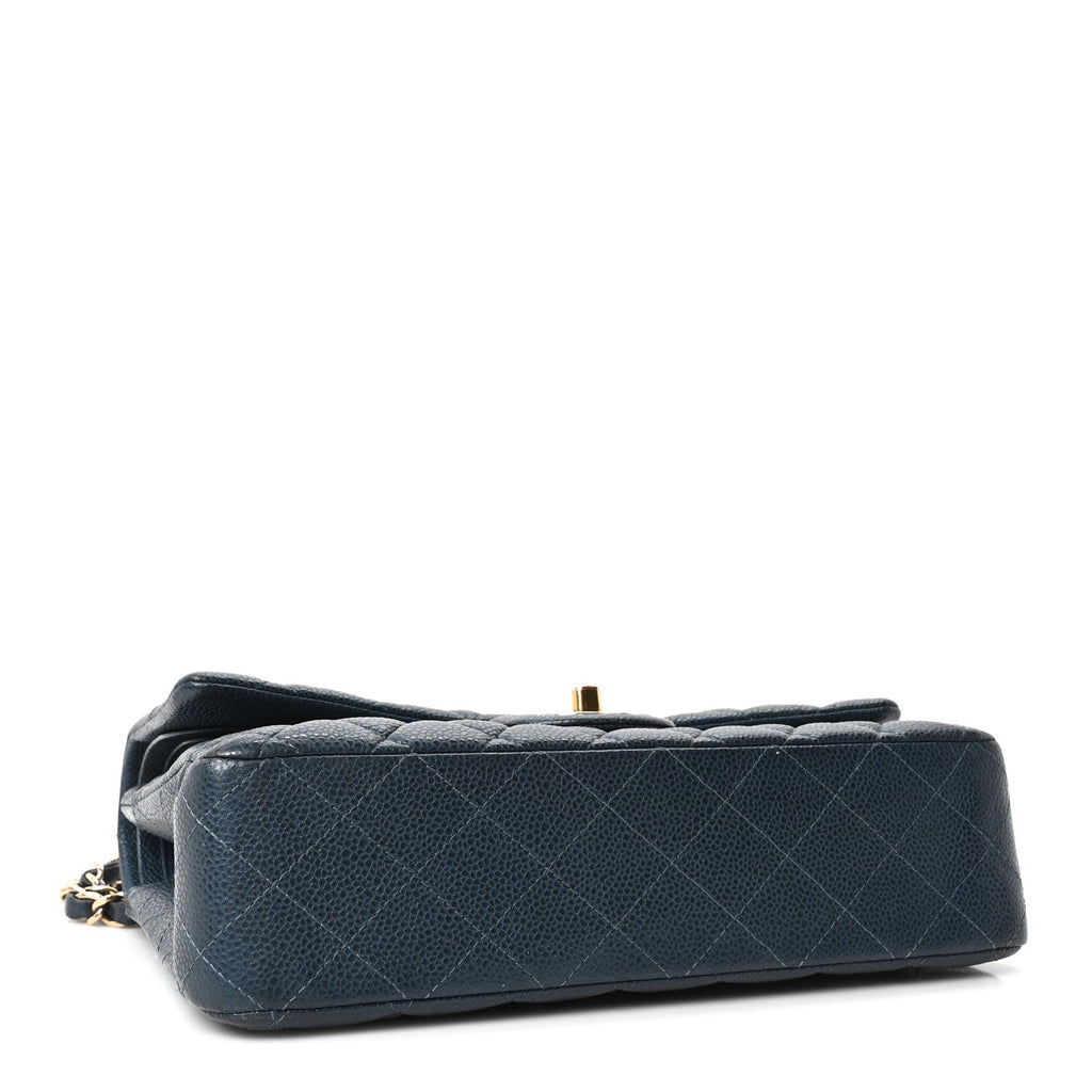 Metallic Caviar Quilted Medium Double Flap Dark Blue wholesalehk.shop