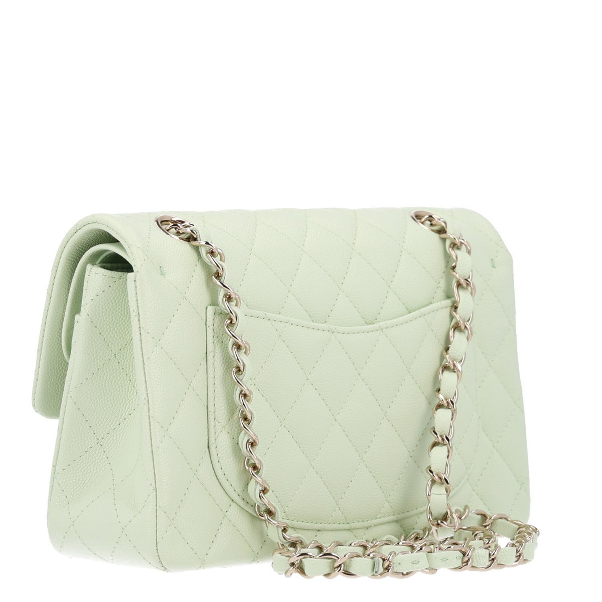 Caviar Quilted Small Double Flap Light Green wholesalehk.shop