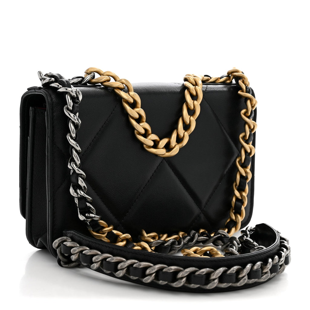 Lambskin Quilted Chanel 19 Wallet On Chain WOC Black wholesalehk.shop