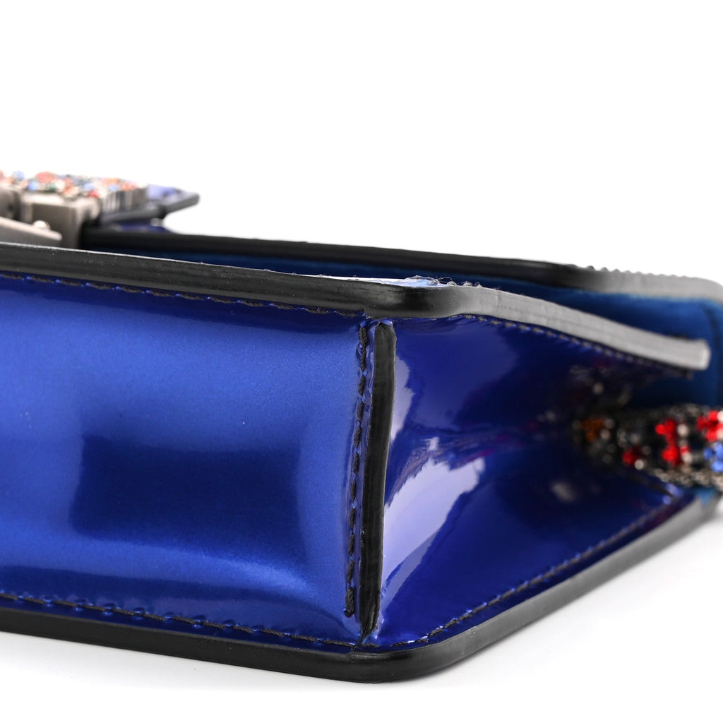 Metallic Patent Crystal Dioraddict Flap Bag Blue wholesalehk.shop