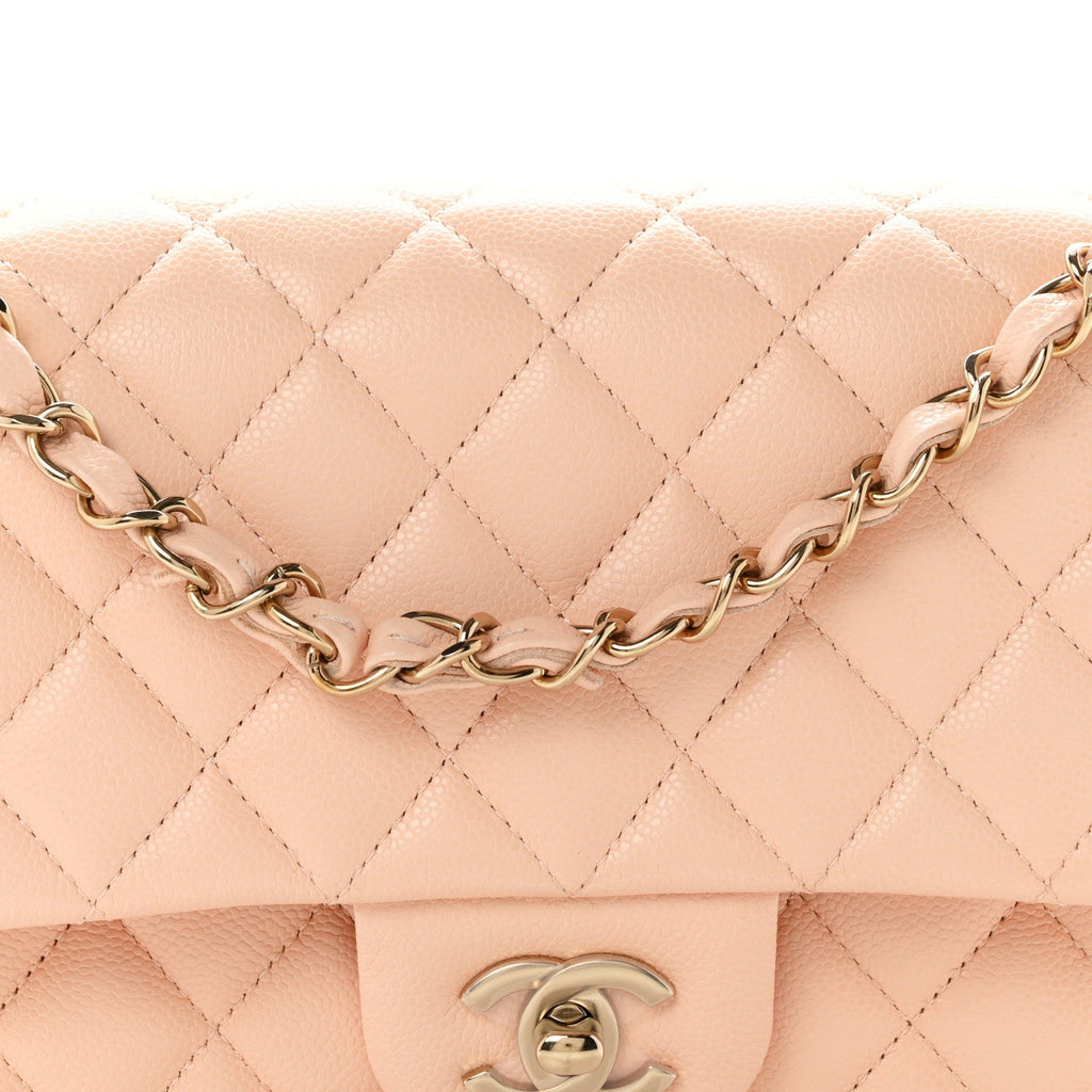 Caviar Quilted Medium Double Flap Light Pink wholesalehk.shop