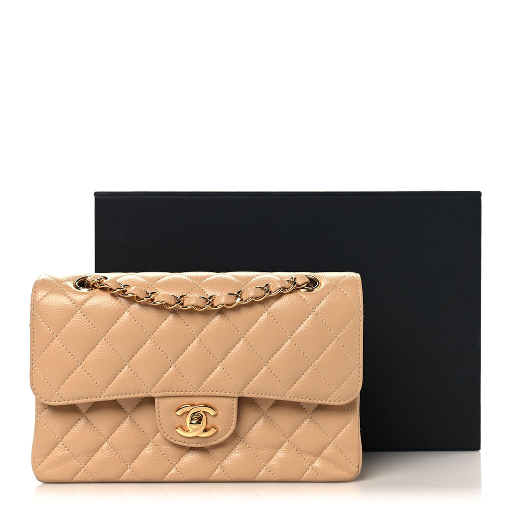 Caviar Quilted Small Double Flap Beige wholesalehk.shop