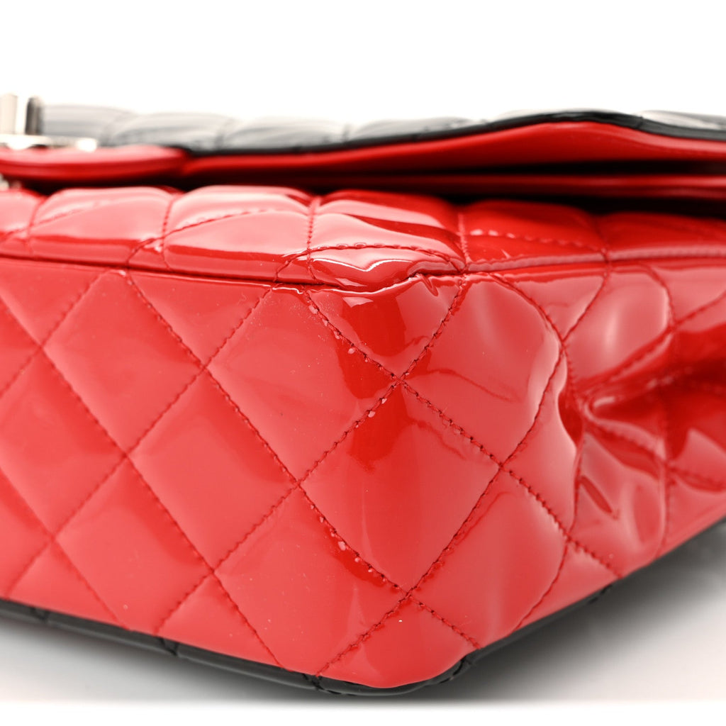 Patent Calfskin Quilted Bi-Color Medium Double Flap Black Red wholesalehk.shop