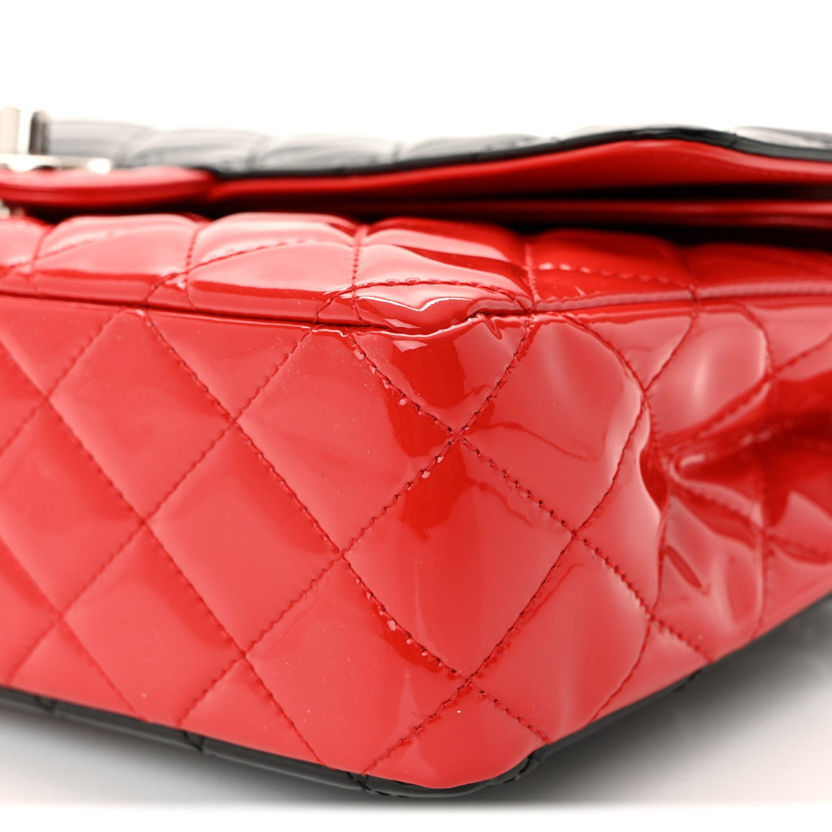 Patent Calfskin Quilted Bi-Color Medium Double Flap Black Red wholesalehk.shop
