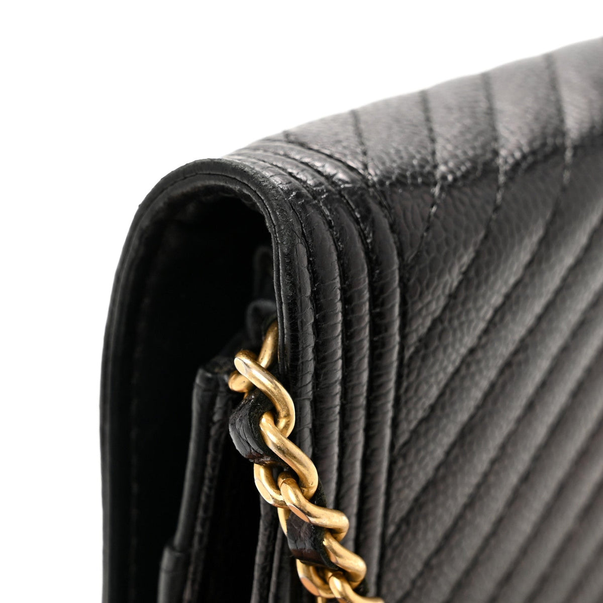 Caviar Chevron Quilted Boy Wallet On Chain WOC Black wholesalehk.shop